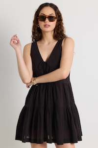 Pivot Cotton Sleeveless Tiered Mini Dress - Black