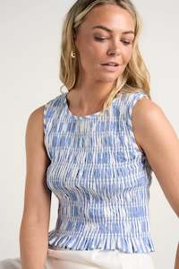 Clothing: Lonely Stripe Shirred Shell Top - Blue Stripe