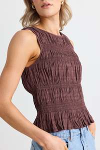 Tuscany Shirred Cotton Sleeveless Top - Chocolate