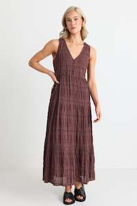 Flora V Neck Tie Front Sleeveless Maxi Dress - Chocolate