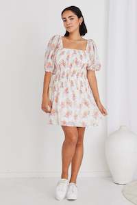 Sol Puff Sleeve Mini Dress - White Bright Floral