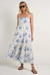 Clothing: Universe Tie Back Strappy Maxi Dress - Porcelain Print