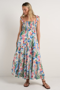 Isabella Strappy Tiered Maxi Dress - Watercolour