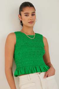 Assertive Shirred Poplin Top - Green