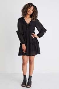 Dreamer Tiered Mini Smock Dress - Black