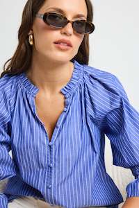 Clothing: Noetic Short Sleeve Blouse - Blue Stripe