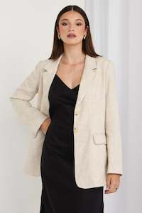 Clothing: Aster Linen Single Breasted Longline Blazer - Natural