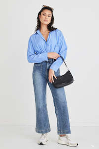 Clothing: Gifted Button Pleat Top - Blue Stripe