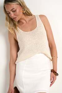 Clothing: Settler V Neck Sleevless Knit Top - Ivory