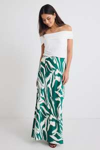 Breathe Maxi Skirt - Green Zebra Satin