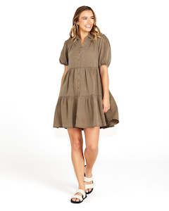 Charity Tiered Shirt Dress - Khaki