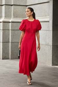 Stage Puff Sleeve Floaty Maxi Dress - Cherry