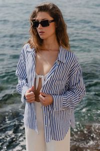 You Got This Stripe Cotton Oversized Shirt - Blue