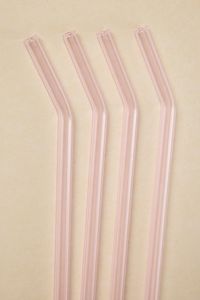 Pink Straight Reuseable Pk 4 Glass Drinking Straws