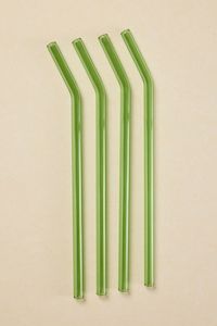 Green Straight Reuseable Pk 4 Glass Drinking Straws