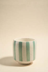 Blue Stone Stripe Large Ceramic Soy Wax Candle