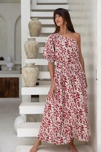 Clothing: Eden One-Shoulder Dress - Brick