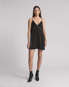 Courtney Zipped Up Satin Mini Slip Dress - Black