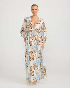 Miranda Maxi Dress - Cream Hibiscus