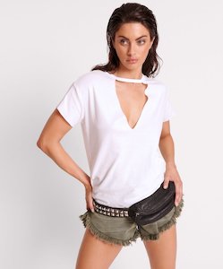 Clothing: Deep V Cut Out Tee - Ivory