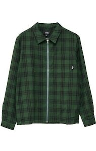 Clothing: Shadow Plaid Zip Up Shirt- Green