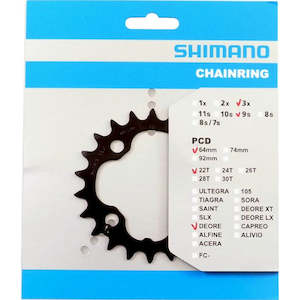 Cranksets Chainrings: Shimano FC-MT300 Chainring 9-Speed 22T 64mm BCD Black