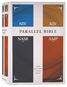 Books: Comparative Study Bible, Parallel NIV, KJV, NASB, AMP by Zondervan. Christian Resource Centre