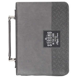 Gifts: Bible Cover Be Strong in the Lord Gray and Black Faux Leather Classic extra large - Ephesians 6:10