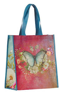 Gifts: Be Still Butterfly Pink Non-Woven Coated Tote Bag - Psalm 46:10