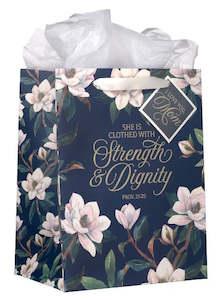 Strength and Dignity Blush Magnolia Large Portrait Gift Bag - Proverbs 31:25