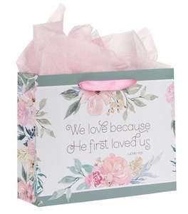 He First Loved Us Large Landscape Gift Bag with Card Set - 1 John 4:19