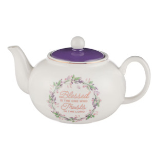 Blessed Purple Floral Ceramic Teapot - Jeremiah 17:7 1006ml