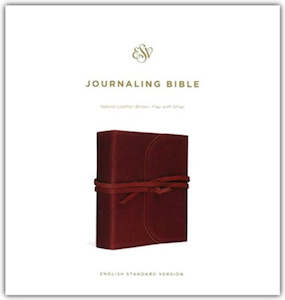 ESV Journaling Bible brown natural leather flap with strap 7 font size