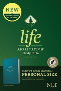 Bibles: NLT Life Application Study Bible Third Edition Personal Size Teal Blue LeatherLike INDEXED 7.5 point font