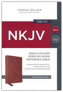 NKJV Single Column Reference Bible, Verse-by-verse, Brown Genuine Leather 9 Poin…