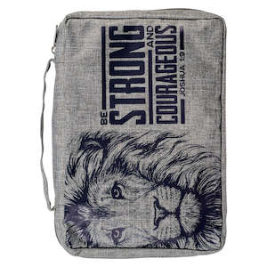 Bible Cover Strong and Courageous Lion Gray Value Large - Joshua 1:9