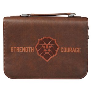 Gifts: Bible Cover Strength and Courage Honey-brown Faux Leather Classic large - Joshua 1:9