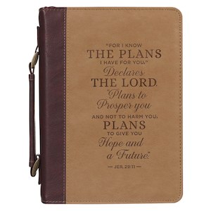 Bible Cover Plans Burgundy and Tan Faux Leather Classic large - Jeremiah 29:11