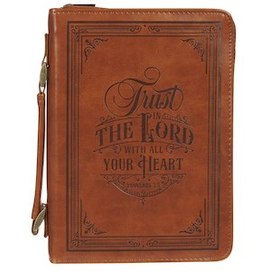 Bible Cover Trust in the Lord Honey-brown Faux Leather Classic extra large - Proverbs 3:5