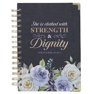 Strength and Dignity Indigo Rose Large Wirebound Journal - Proverbs 31:25