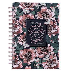 Walk By Faith Pink Floral Large Wirebound Journal - 2 Corinthians 5:7