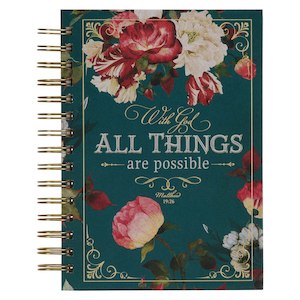 Gift Books: All Things are Possible Teal Tourmaline Wirebound Journal - Matthew 19:26