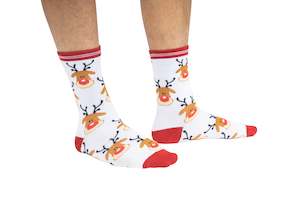 Men's White Rudolph Christmas Socks