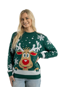 Women's Green Rudolph Christmas Jumper