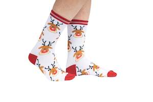 Clothing: Women's White Rudolph Christmas Socks