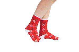 Women's Red Rudolph Christmas Socks