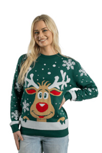 Women's Green Rudolph Christmas Jumper