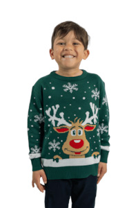 Children's Green Rudolph Christmas Jumper