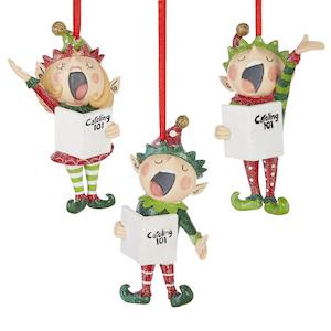 Carolling Elves Hanging Ornament - Boy Arm Down