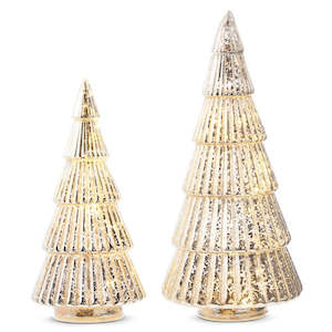 Champagne Coloured Ribbed Glass Trees - Set of Two